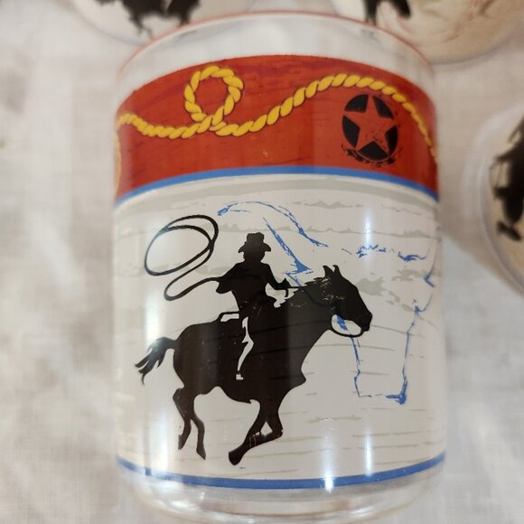 Vintage Western Happy Trails w/Horses and Cowboys Set of 8 Drinking Glasses - Picture 7 of 7